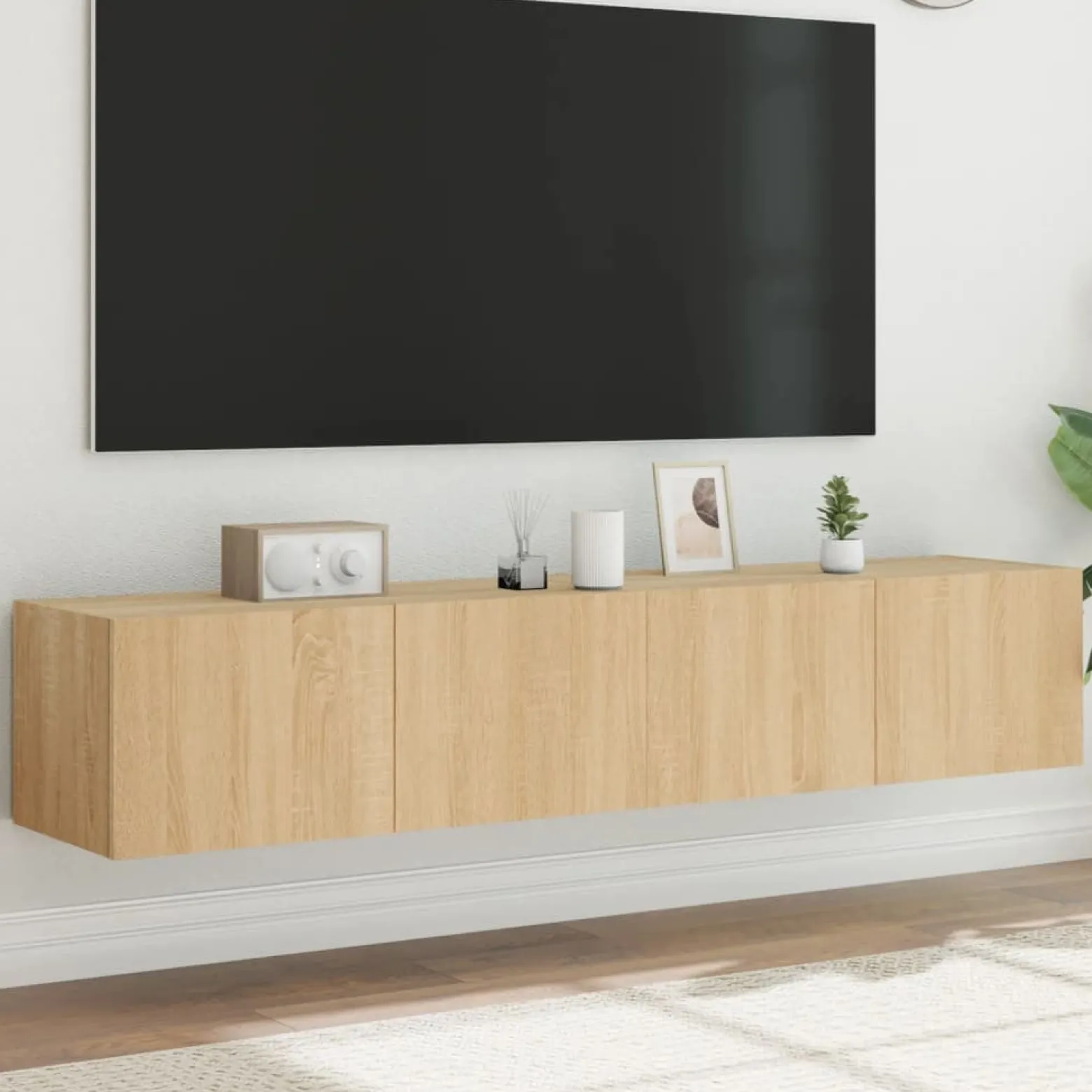 2x Szafka RTV Wisząca Stolik Półka Brązowa LED 80x35x31 cm