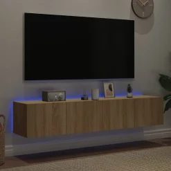 2x Szafka RTV Wisząca Stolik Półka Brązowa LED 80x35x31 cm