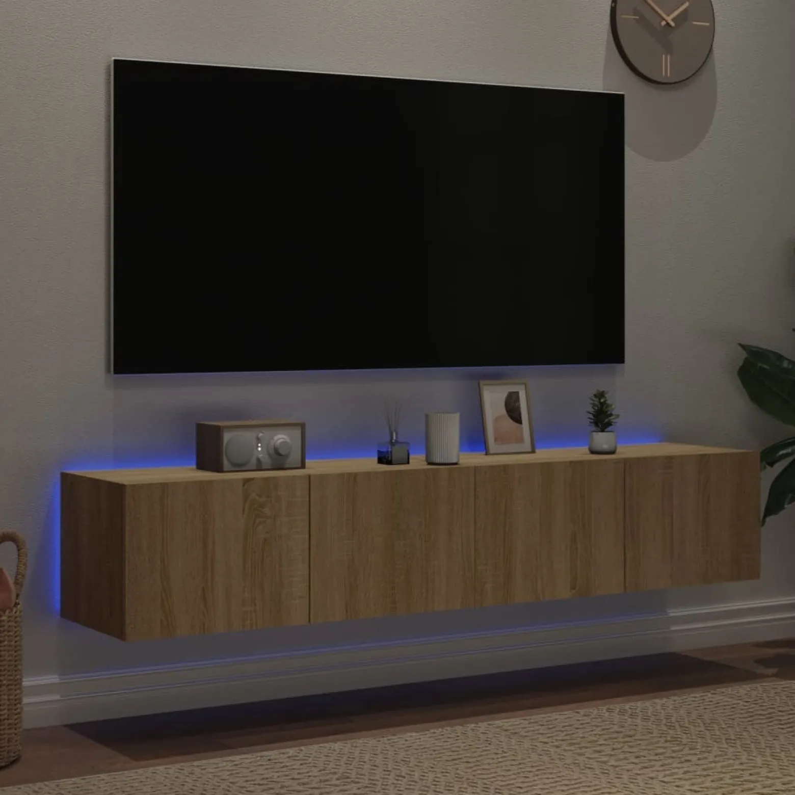 2x Szafka RTV Wisząca Stolik Półka Brązowa LED 80x35x31 cm