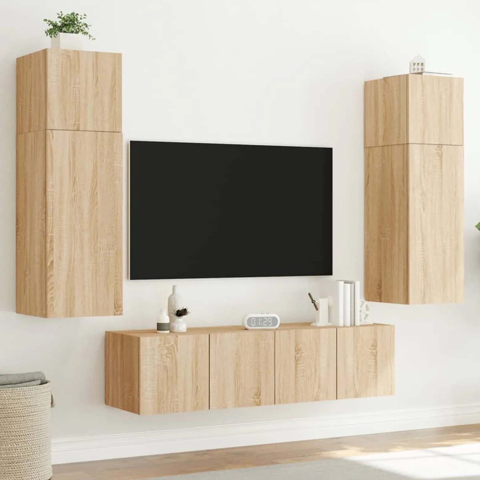 2x Szafka RTV Wisząca Stolik Półka Brązowa LED 80x35x31 cm