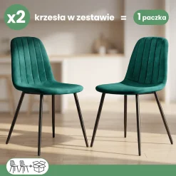 2x Welurowe krzesło tapicerowane pikowane Butelkowa Zieleń LUMO Czarne nogi