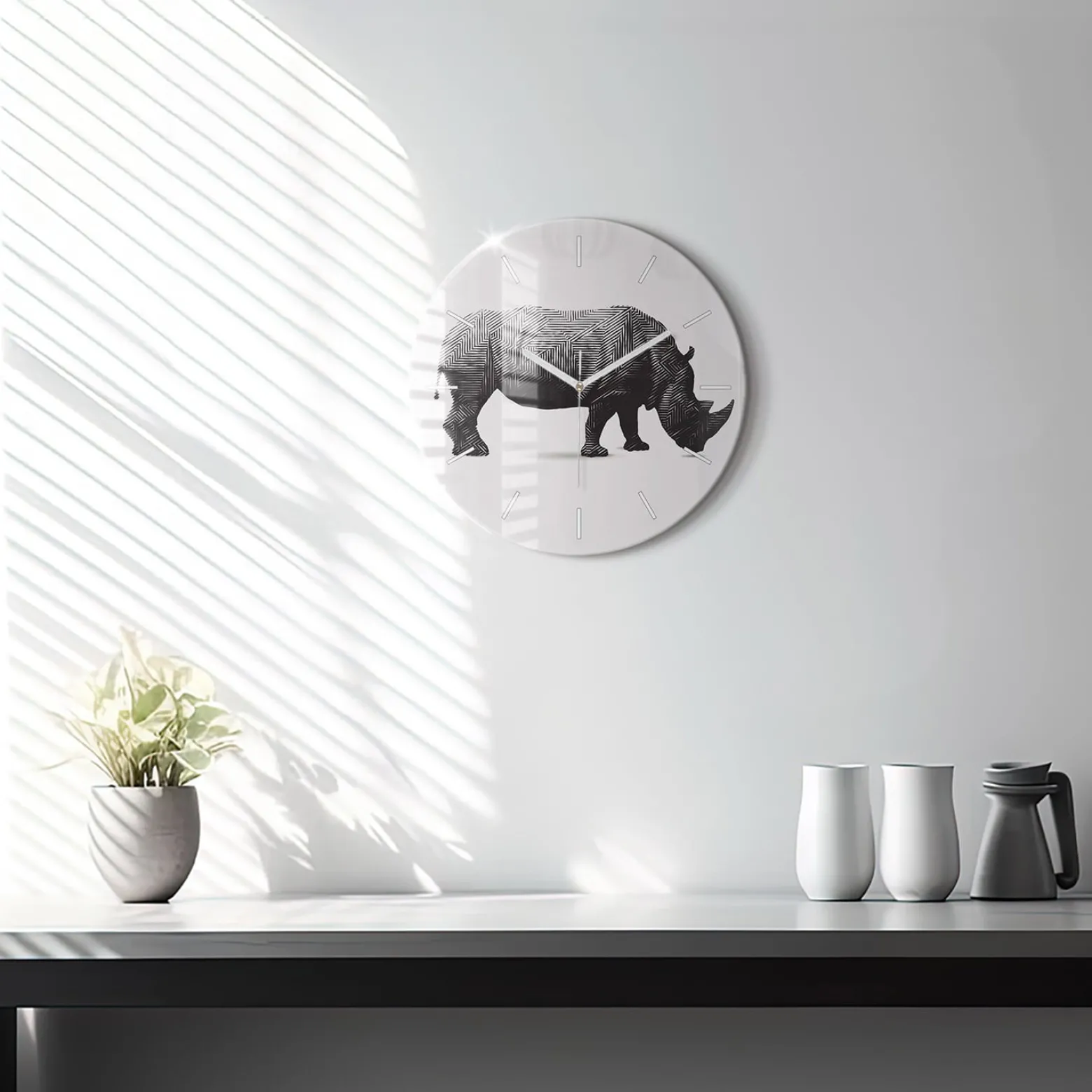 Zegar ścienny dekoracyjny cichy Nosorożec line art fi30