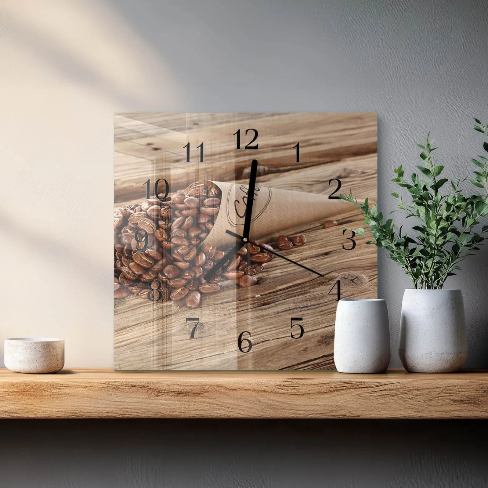 Zegar loft 30x30 Ziarna Kawy ozdobny ścienny