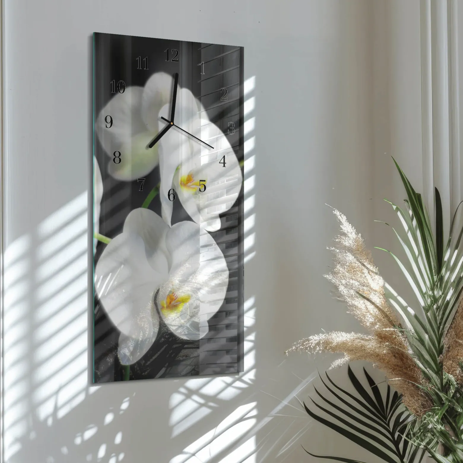 Zegar na ścianę 30x60 Orchidea szklany ścienny