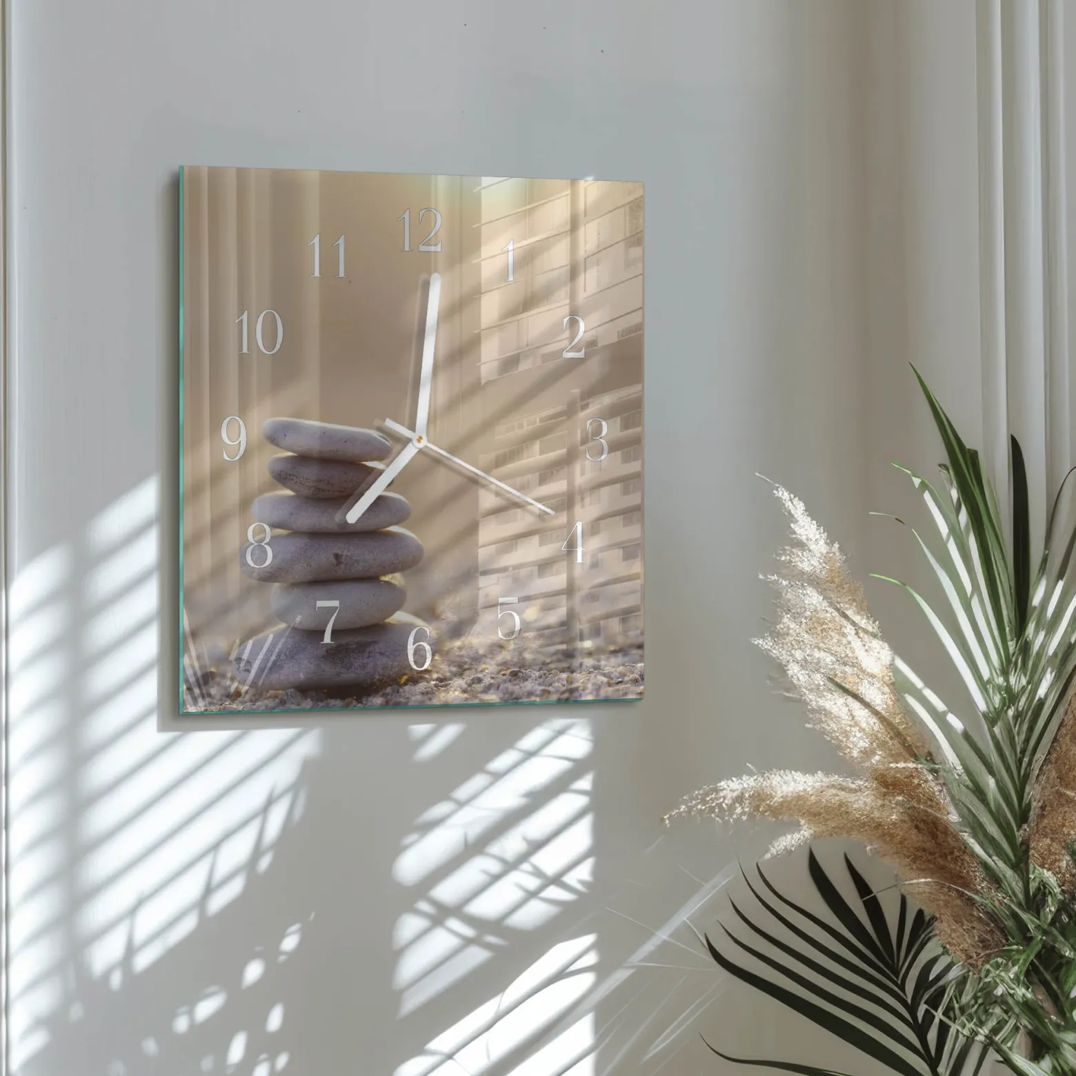 Zegar na szkle 30x30 Kamienie zegar ścienny