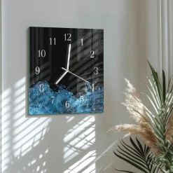 Zegar natura 30x30 Woda krople błękit świeżość płynący szklany