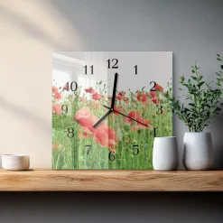 Zegar polny 30x30 Maki czerwone kwiaty pole maki natura łąka