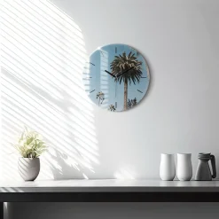 Zegar ze szkła ścienny Palmy w Los Angeles fi30