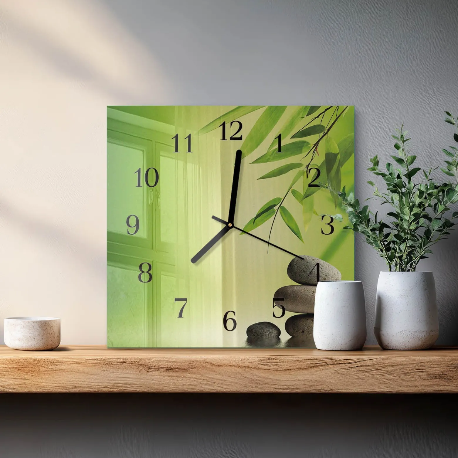 Zegar bambusy 30x30 Kamienie Bambusowe zen spa natura woda cichy
