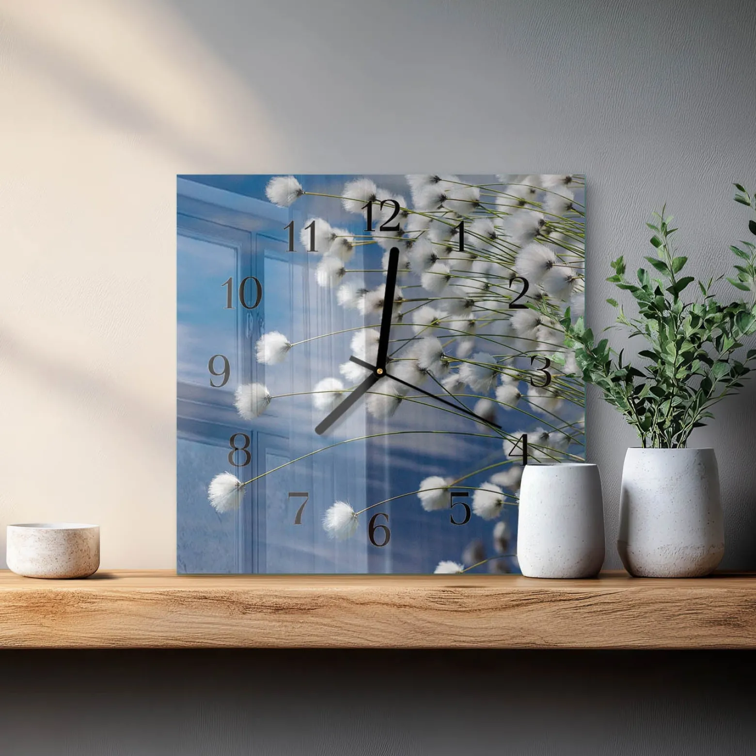 Zegar ścienny 30x30 Bawełna design na ścianę