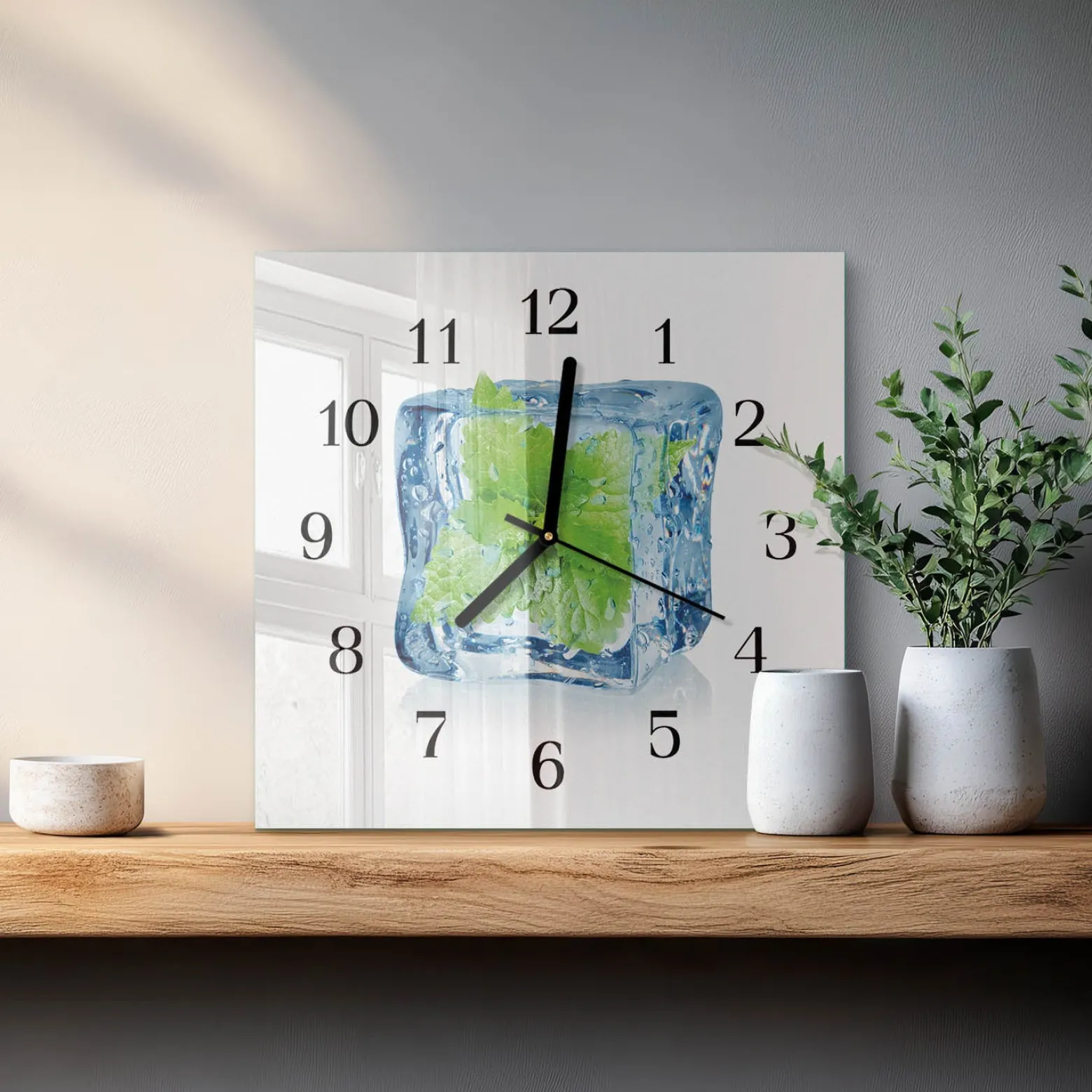 Zegar ścienny 30x30 Mięta Lodowa design na ścianę