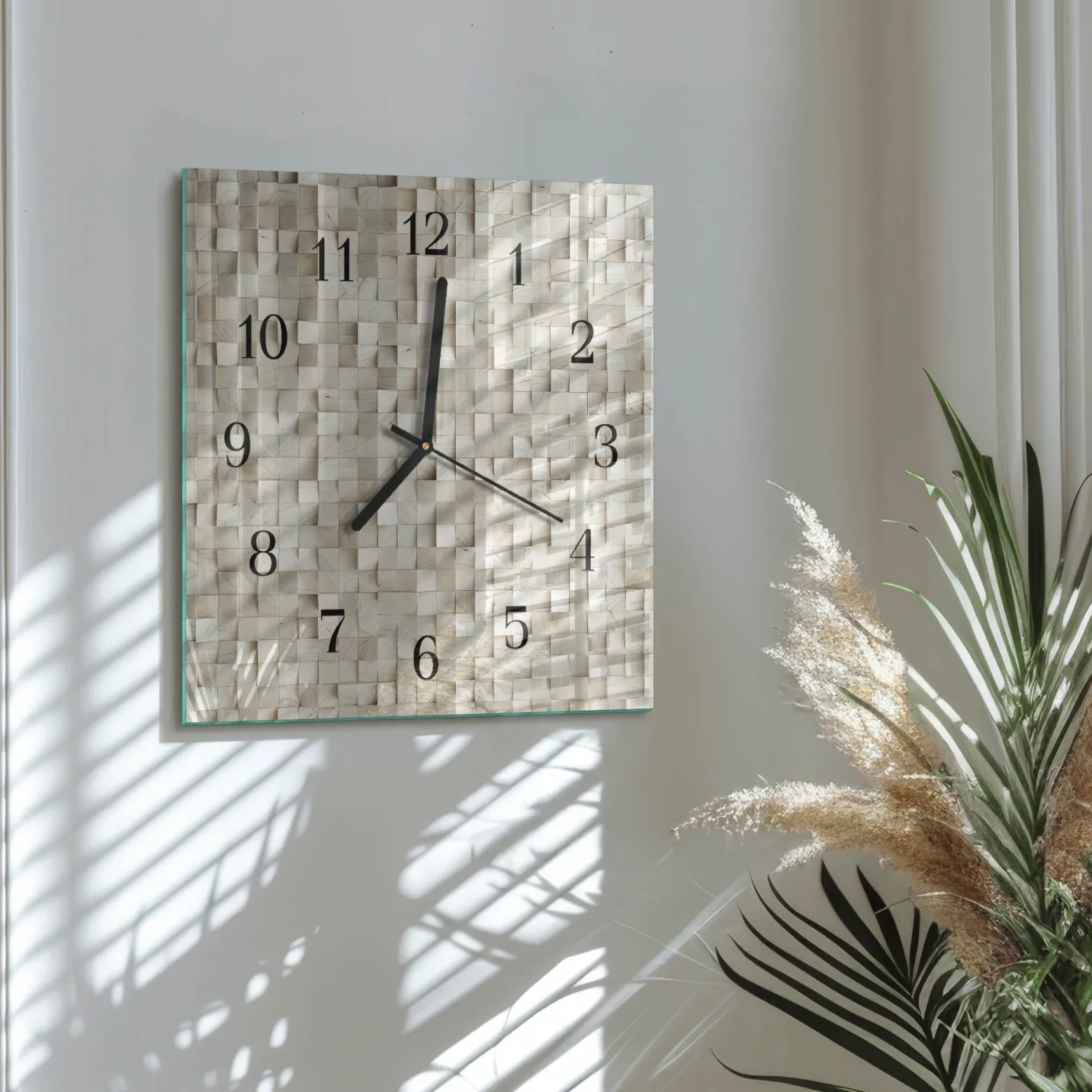 Zegar ścienny 30x30 Mozaika drewniana design na ścianę