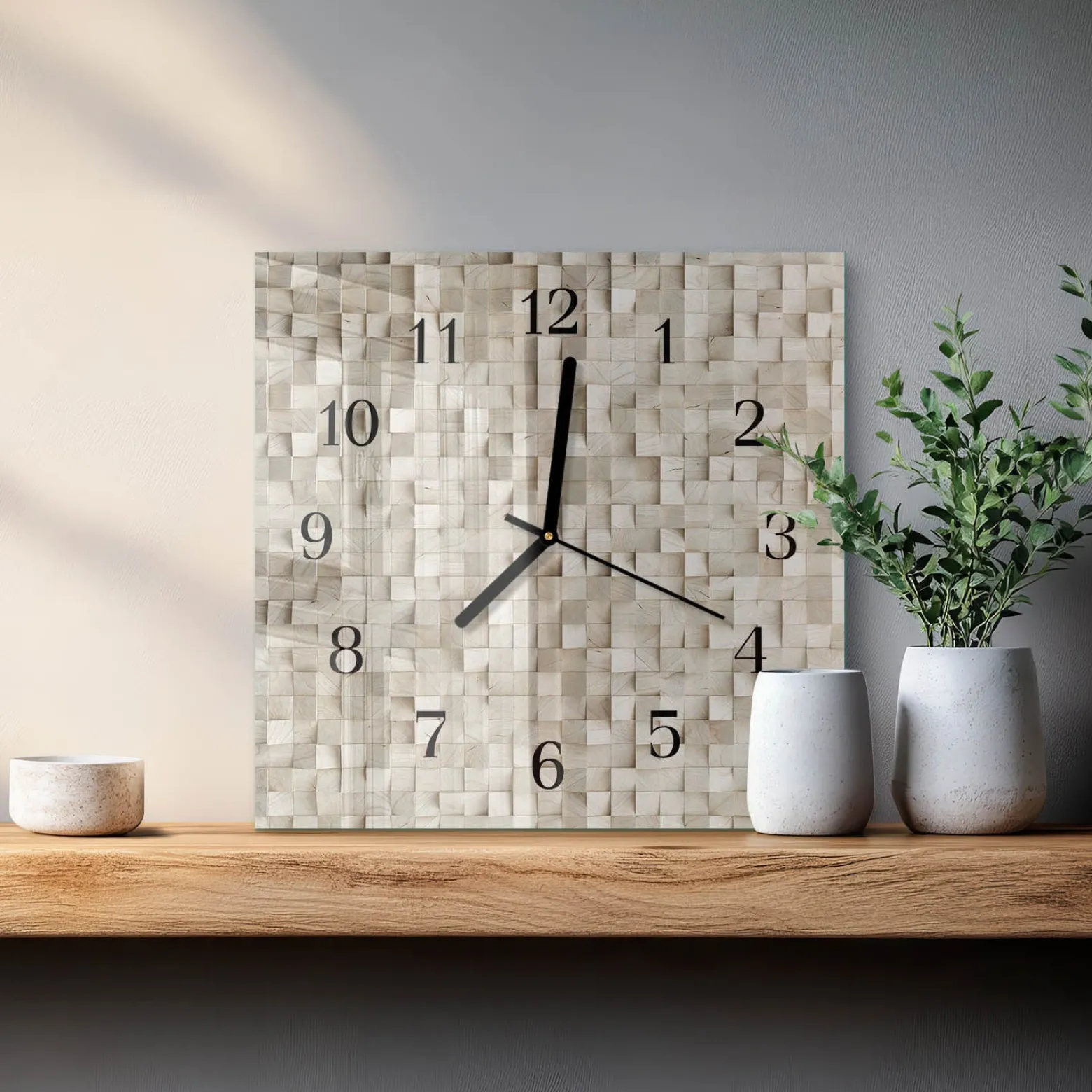 Zegar ścienny 30x30 Mozaika drewniana design na ścianę