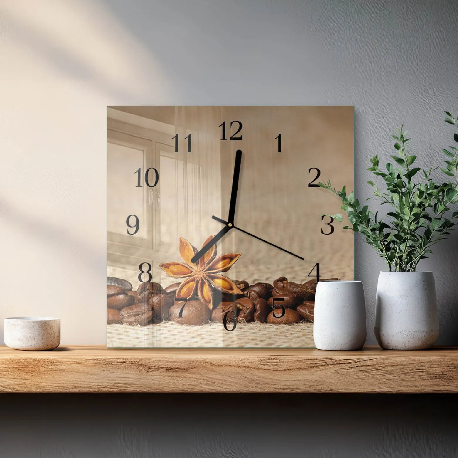 Zegar ścienny 30x30 Ziarna Kawy design na ścianę