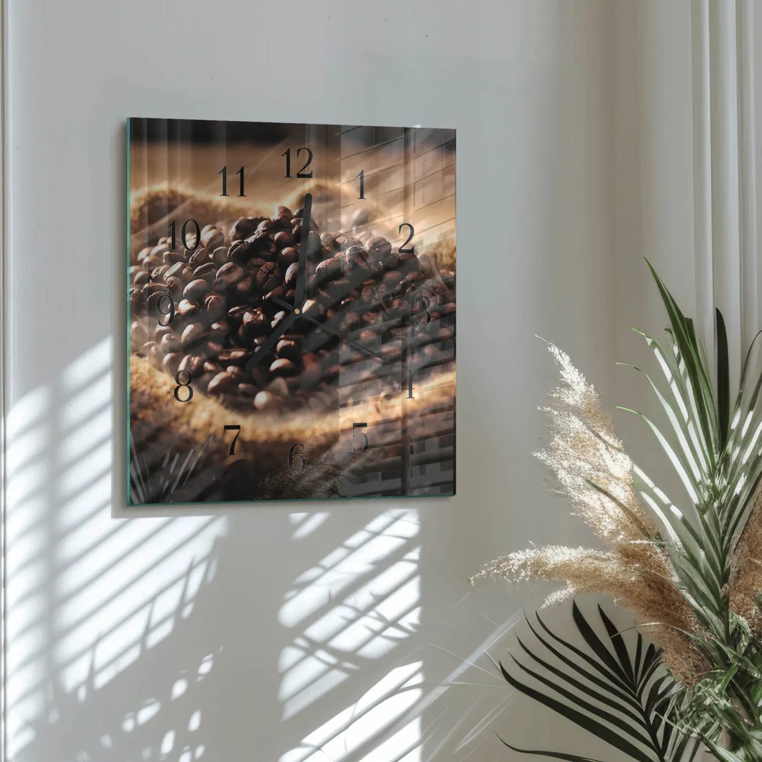 Zegar ścienny 30x30 Ziarna Kawy design na ścianę