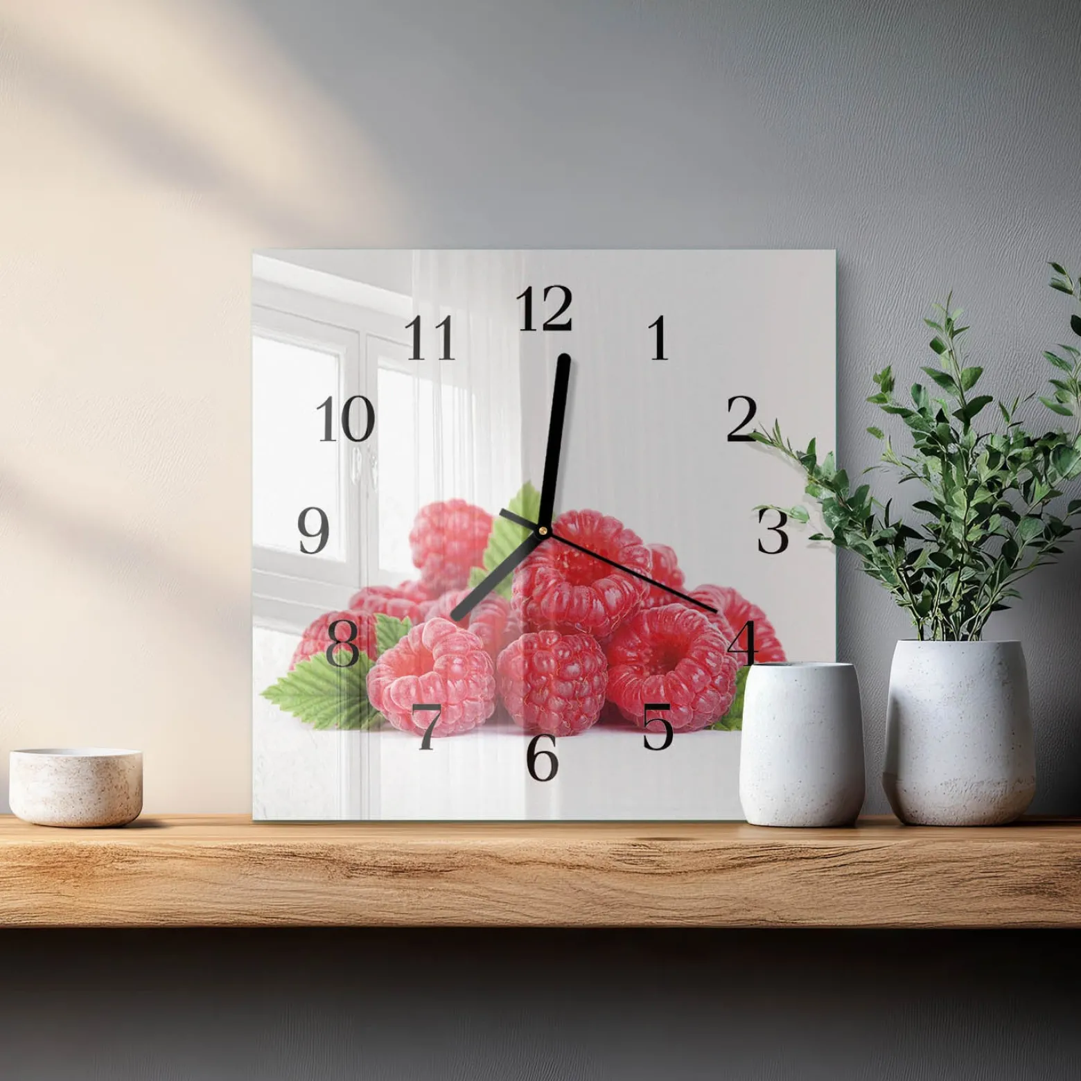 Zegar do kuchni 30x30 Maliny dekoracyjny na ścianę