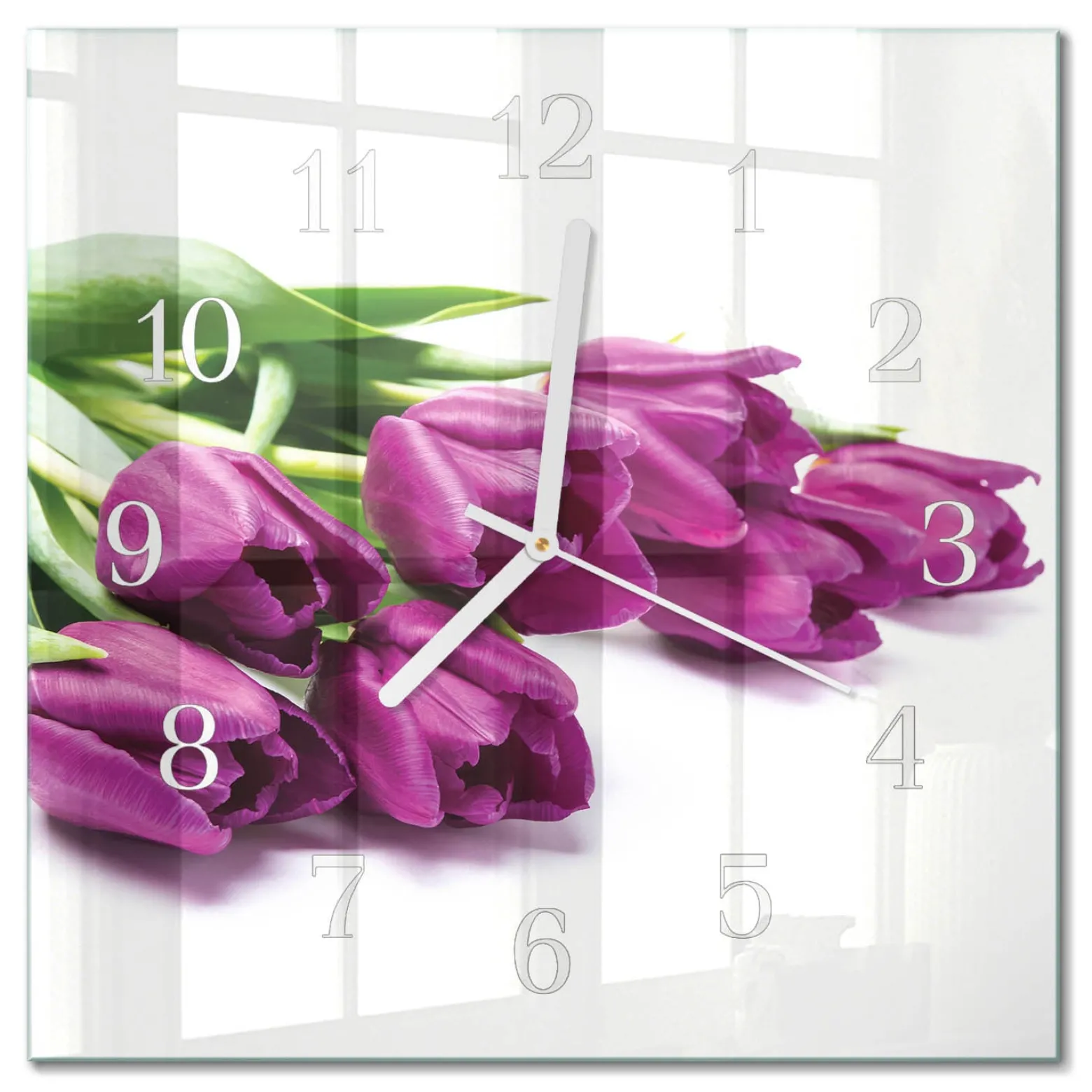 Zegar do salonu 30x30 Tulipany dekoracyjny na ścianę