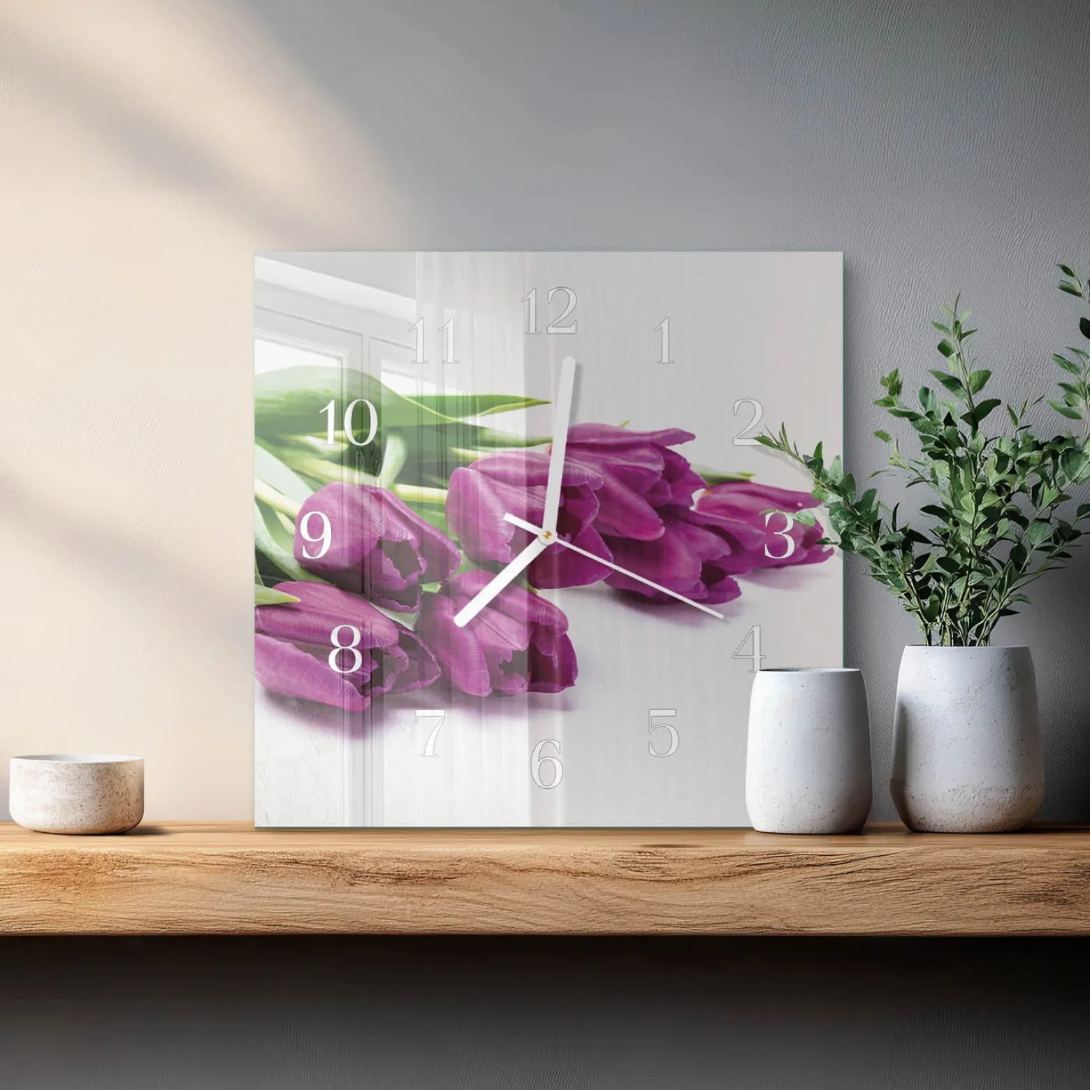 Zegar do salonu 30x30 Tulipany dekoracyjny na ścianę