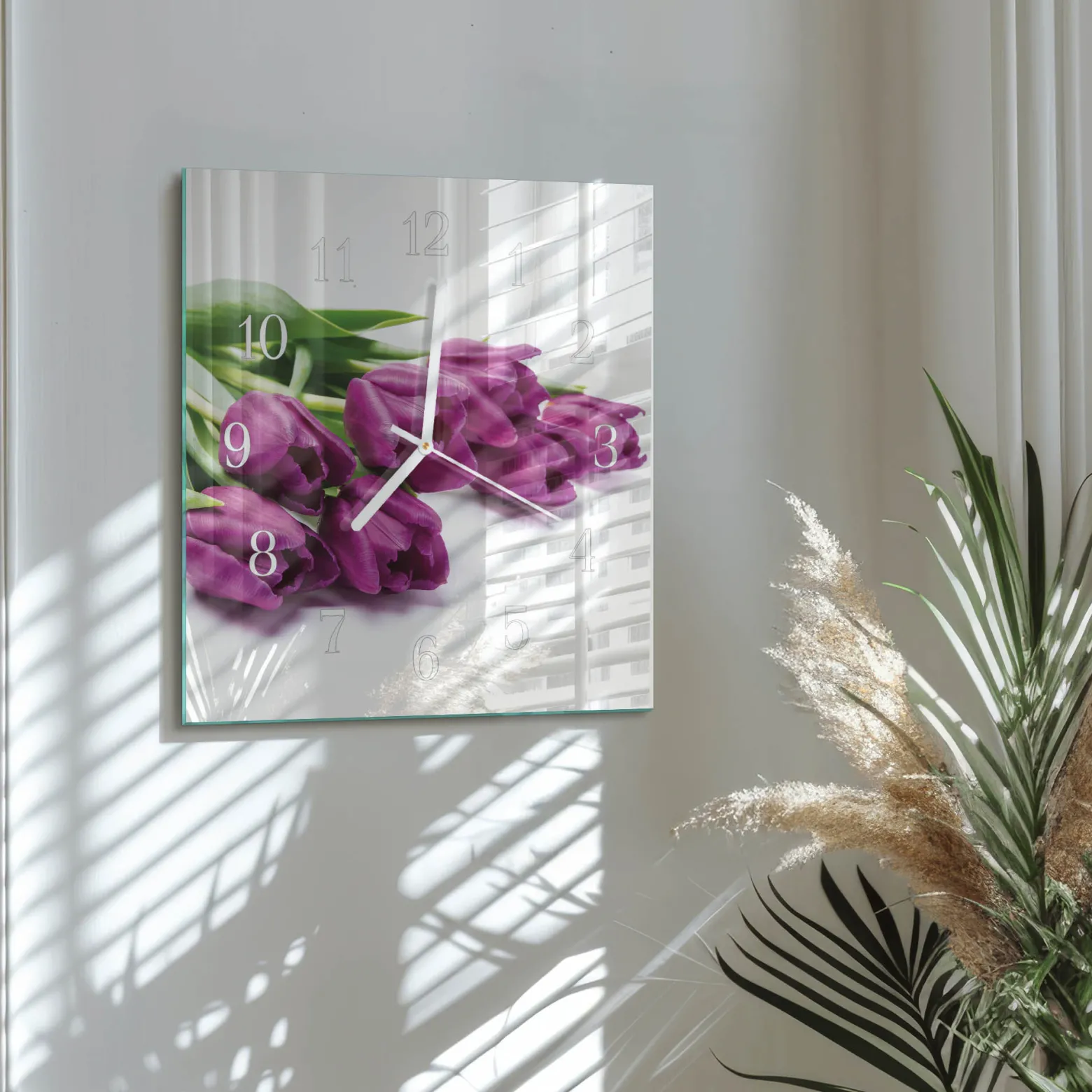 Zegar do salonu 30x30 Tulipany dekoracyjny na ścianę