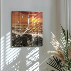 Zegar do salonu 30x30 Zachód Słońca dekoracyjny na ścianę