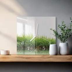 Zegar ekologia 30x30 Trawa zielona łąka natura słońce kwadrat