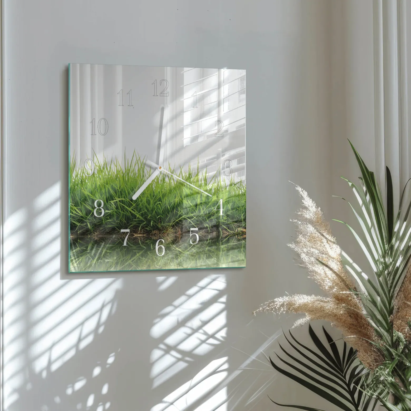 Zegar ekologia 30x30 Trawa zielona łąka natura słońce kwadrat