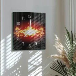 Zegar jabłko 30x30 Kwiat Ognia czerwień abstrakcja ogień ścienny