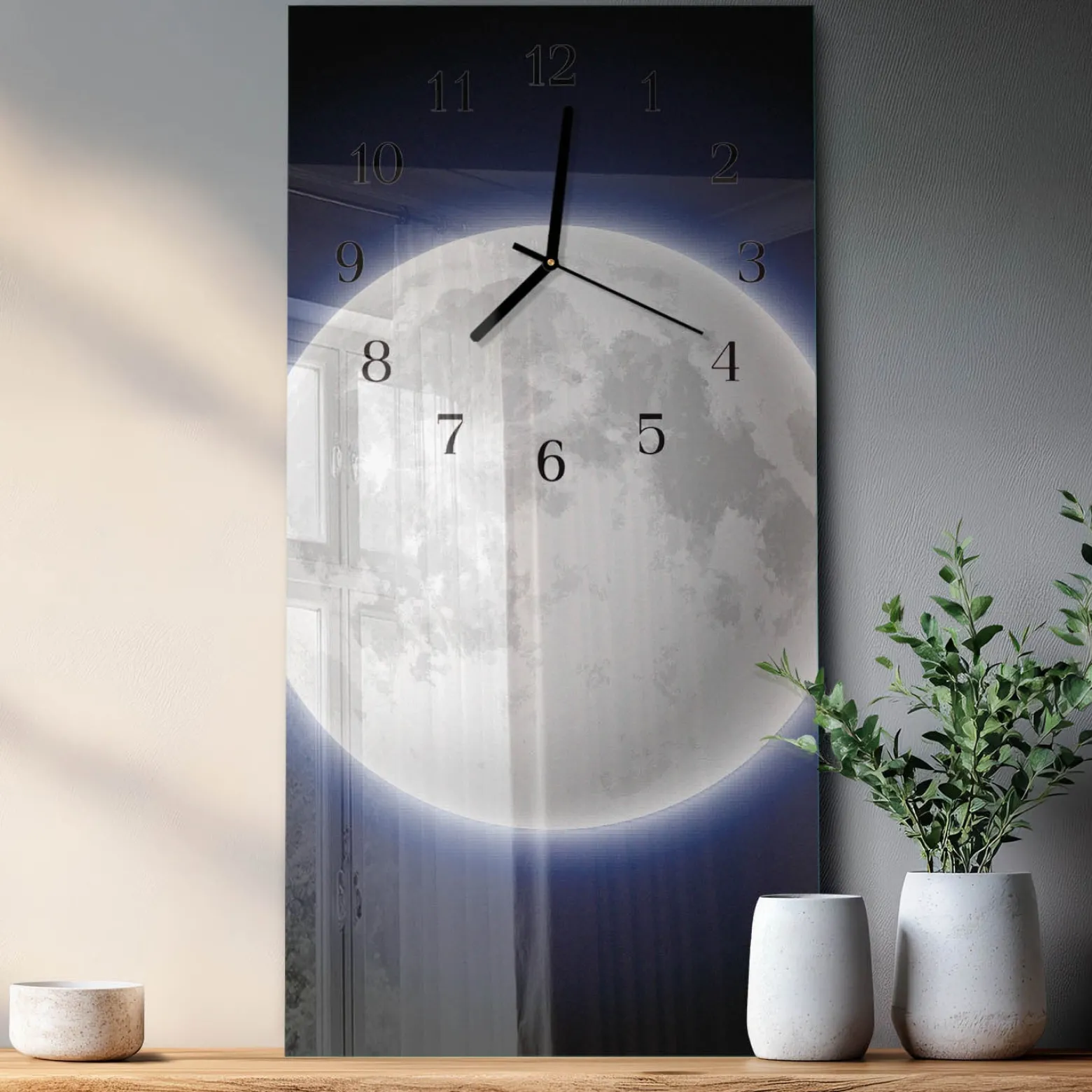 Zegar kuchenny 30x60 Księżyc nowoczesny na ścianę