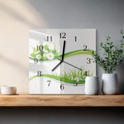 Zegar kwadratowy 30x30 Stokrotka kwiatek natura biały ogród cichy