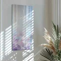 Zegar loft 30x60 Fioletowy szklany ścienny