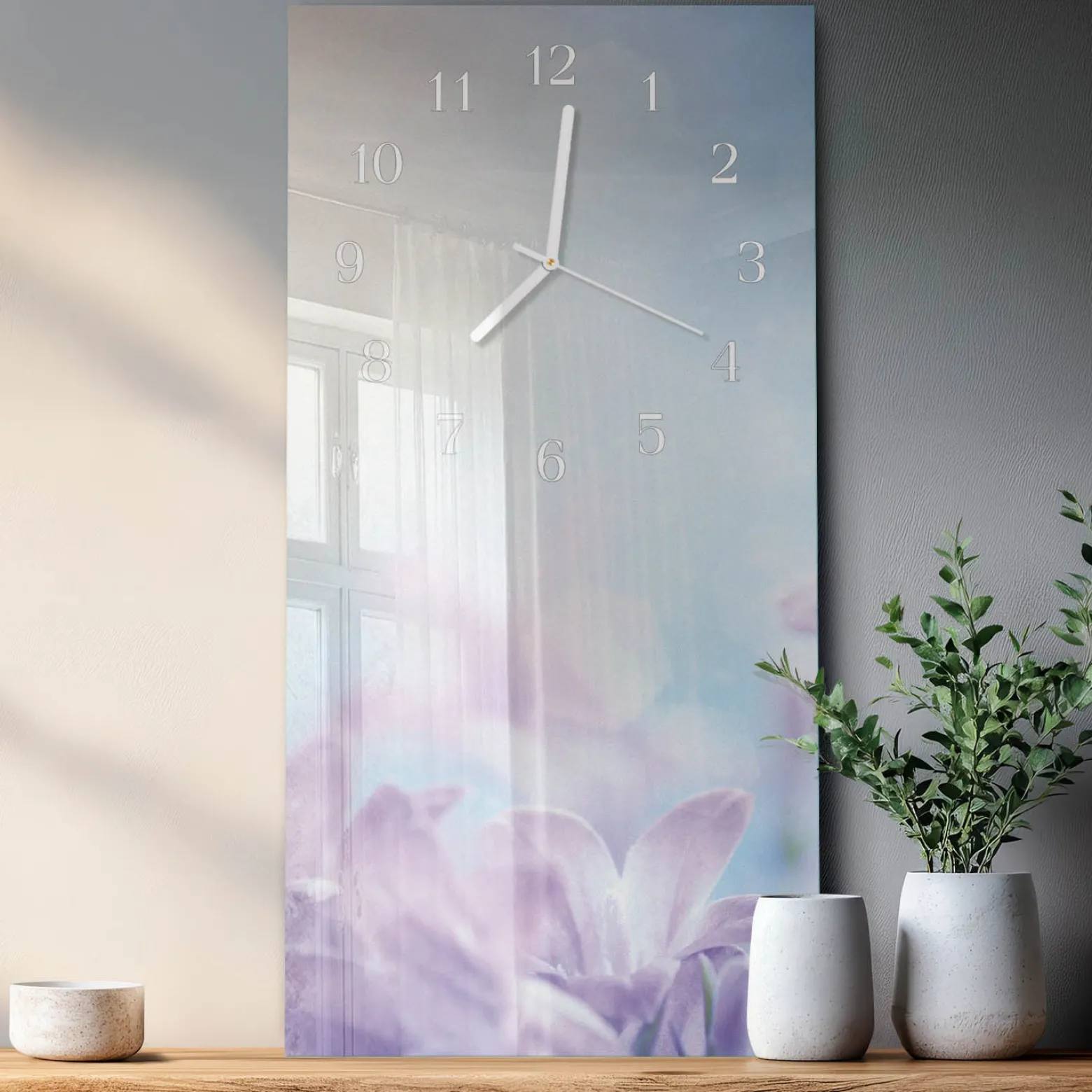 Zegar loft 30x60 Fioletowy szklany ścienny