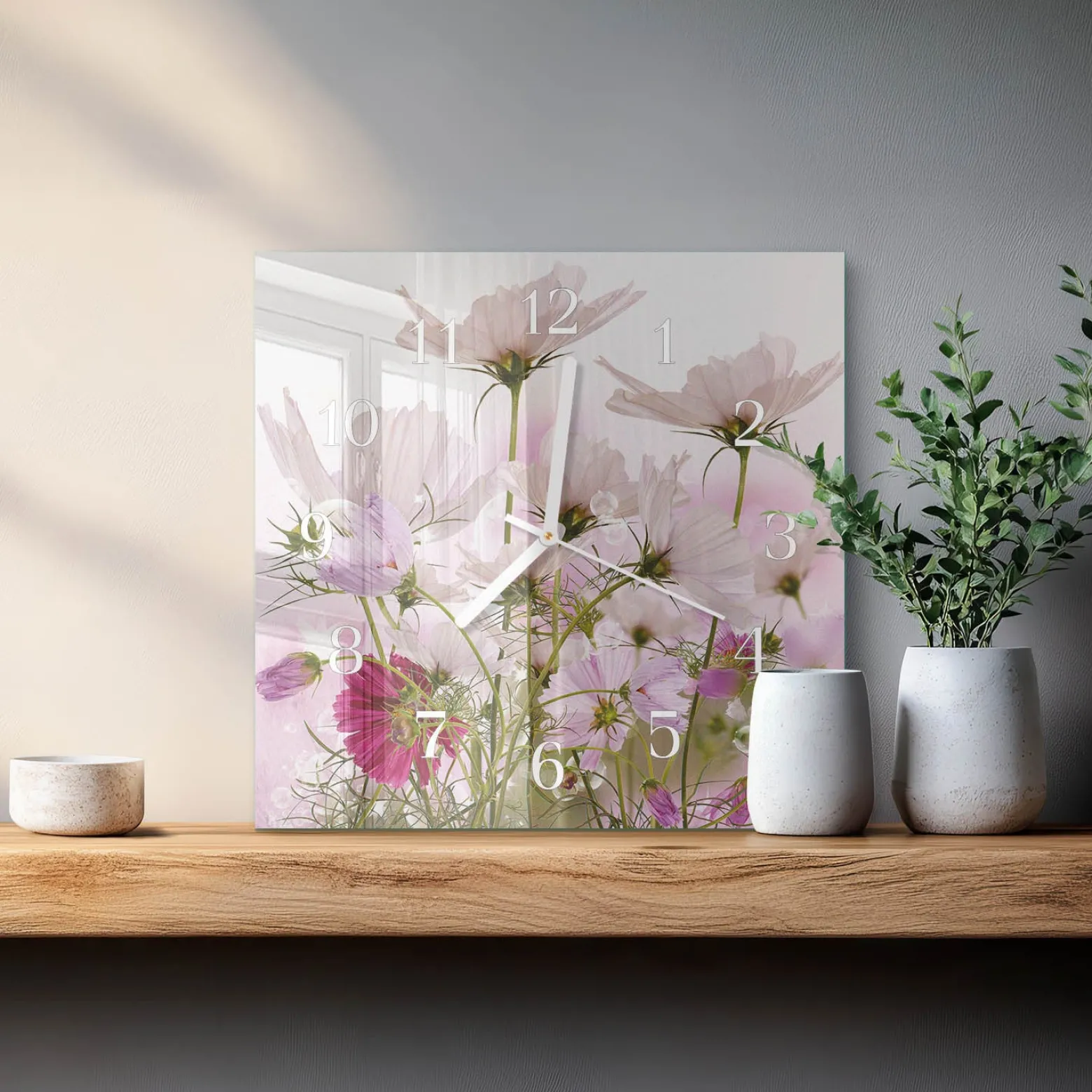 Zegar loft 30x30 Kwiaty Kosmosu nowoczesny na ścianę
