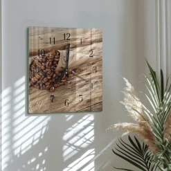 Zegar loft 30x30 Ziarna Kawy ozdobny ścienny