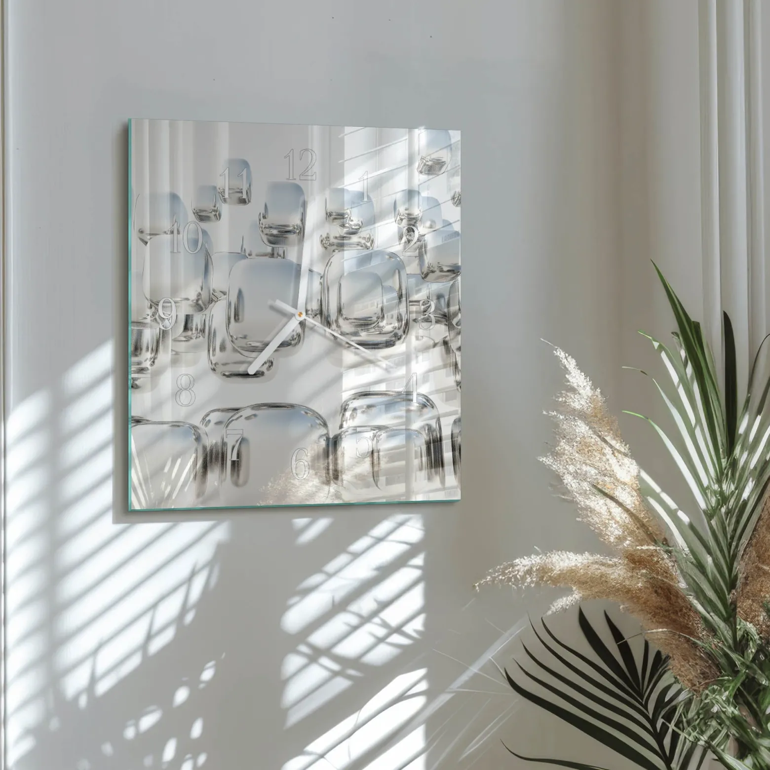 Zegar na szkle 30x30 Kostka 3D dekoracyjny do salonu