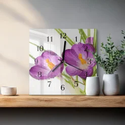 Zegar na szkle 30x30 Krokusy nowoczesny do salonu