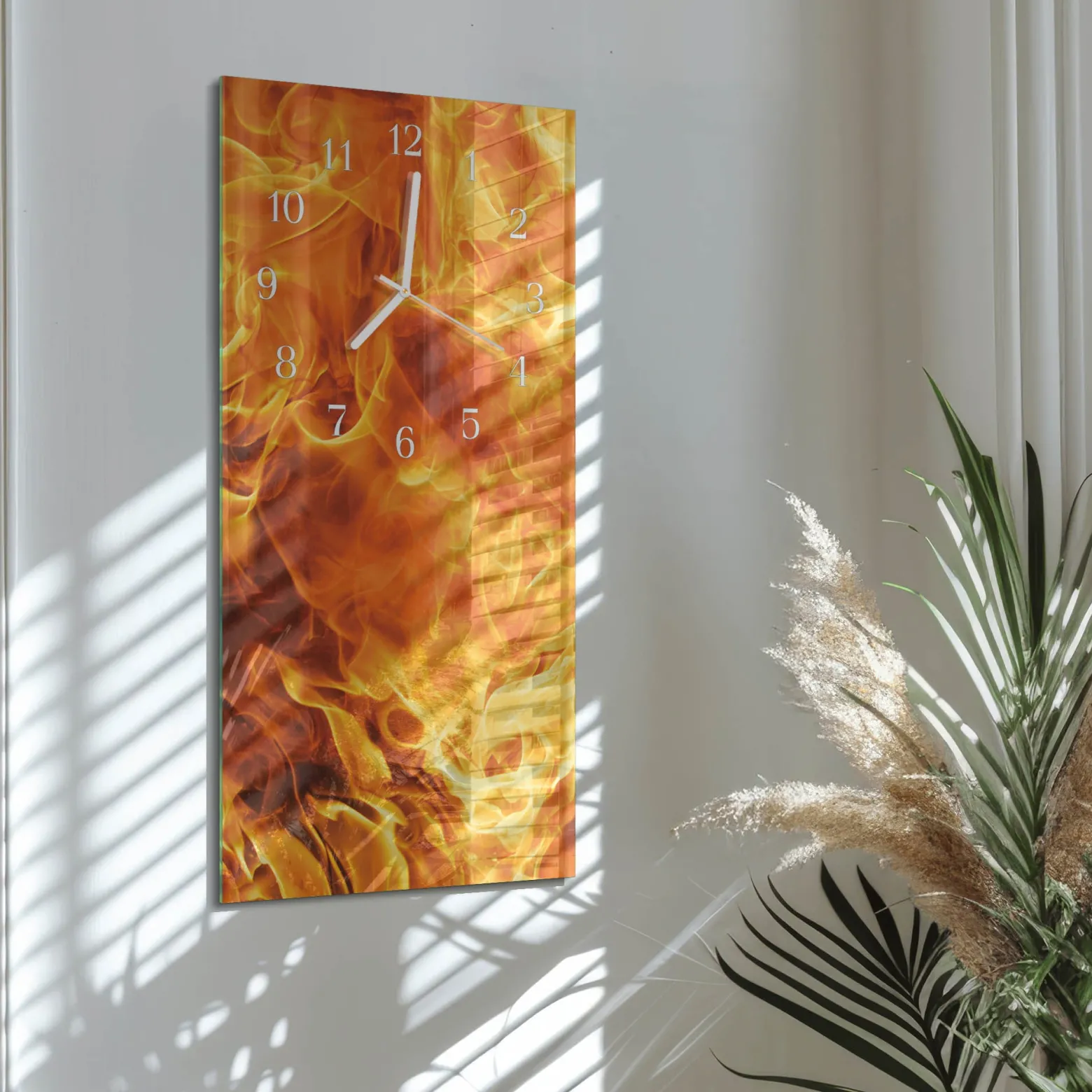 Zegar natura 30x60 Ogień design na ścianę