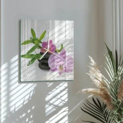Zegar natura 30x30 Orchidea cichy mechanizm salon