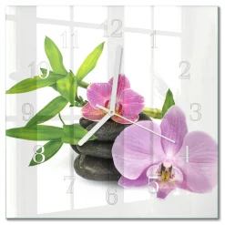Zegar natura 30x30 Orchidea cichy mechanizm salon