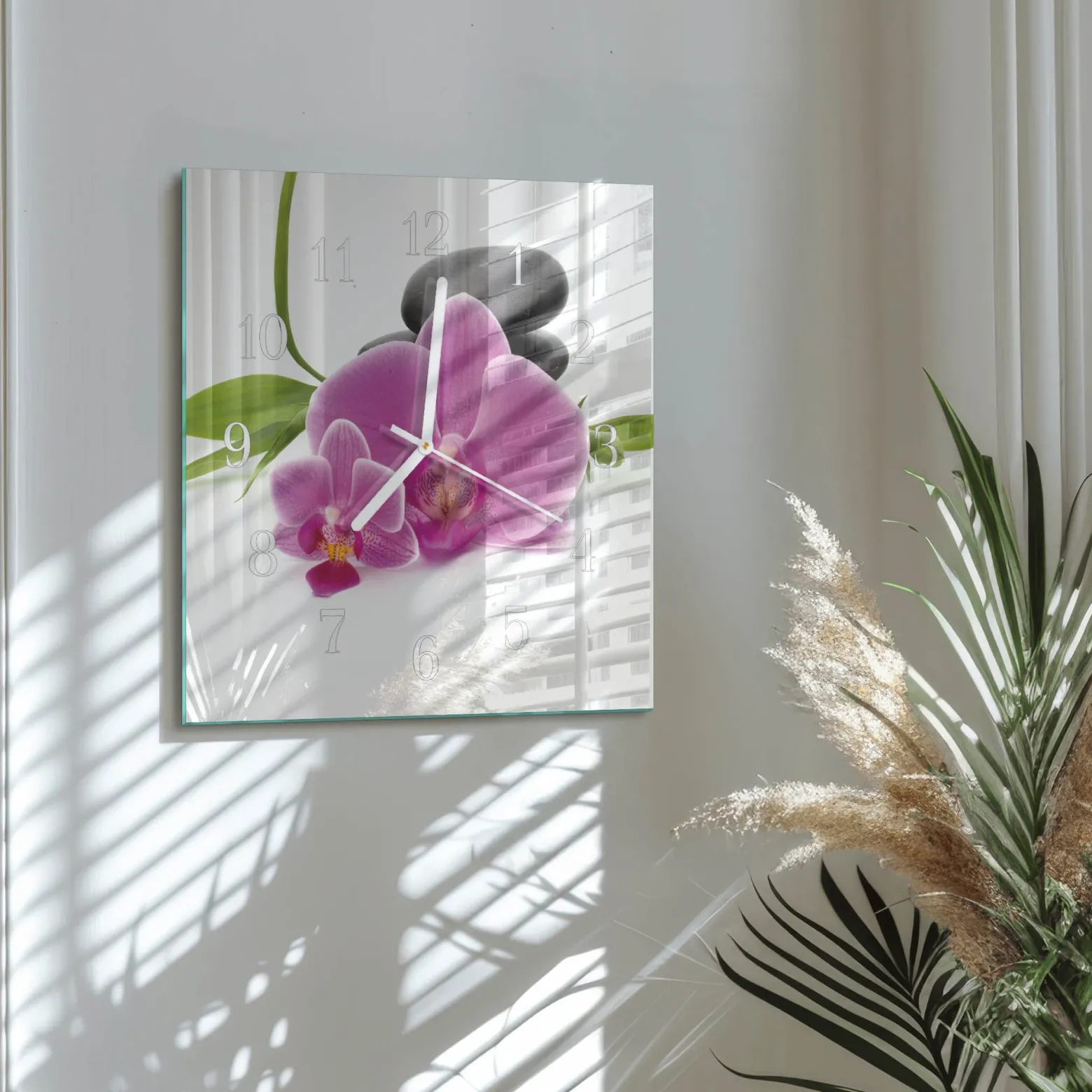 Zegar natura 30x30 Orchidea nowoczesny do salonu