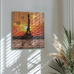 Zegar natura 30x30 Wieża Eiffla nowoczesny do salonu