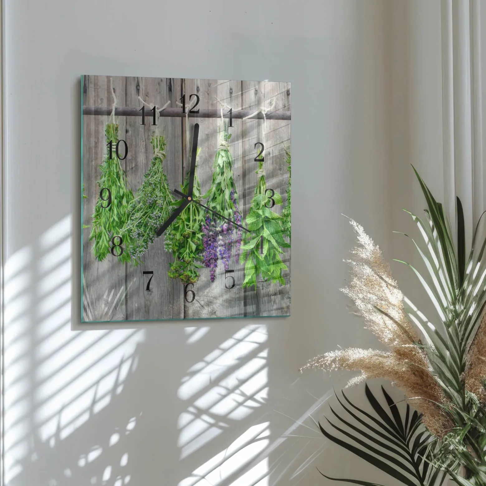 Zegar nowoczesny 30x30 Zioła design na ścianę
