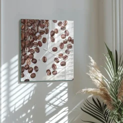 Zegar ostry 30x30 Ziarna Kawy szklany ścienny