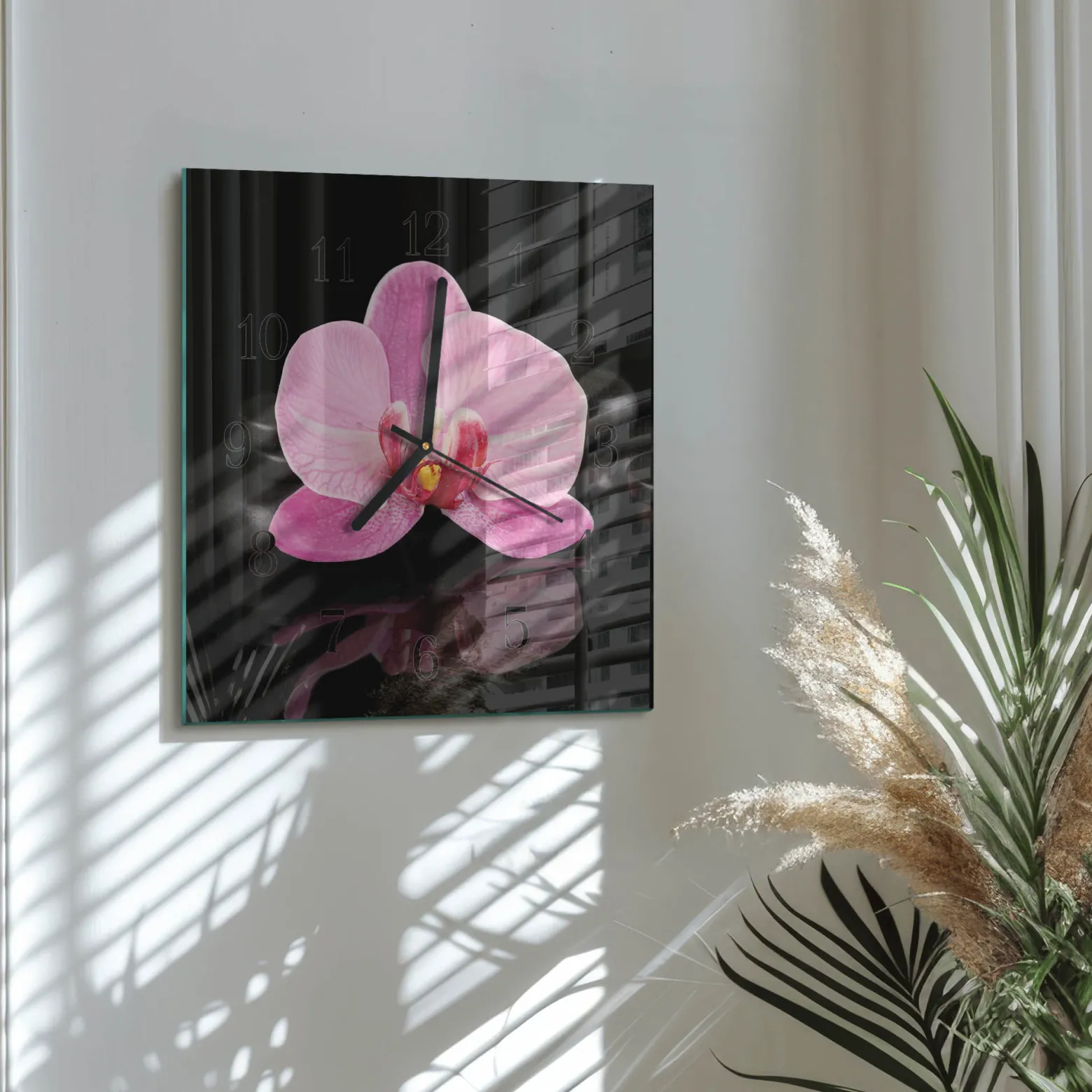 Zegar premium 30x30 Orchidea dekoracyjny na ścianę