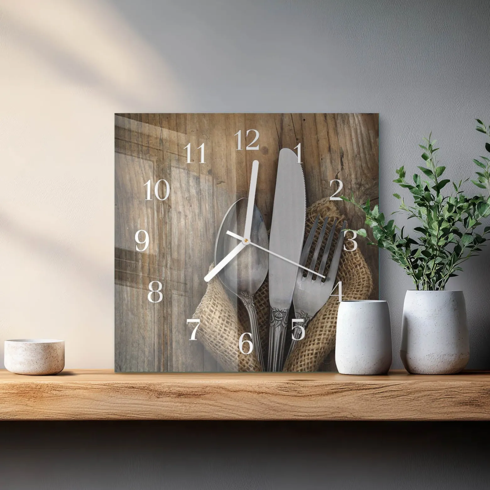 Zegar premium 30x30 Sztućce nowoczesny na ścianę