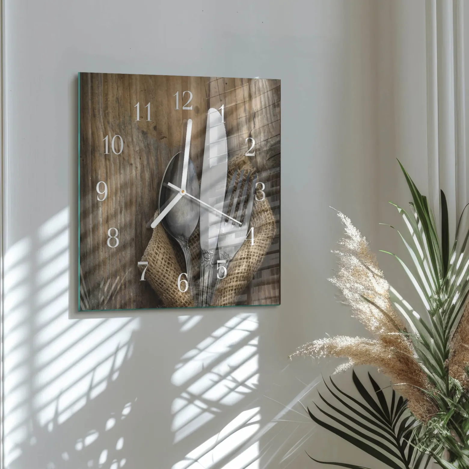 Zegar premium 30x30 Sztućce nowoczesny na ścianę