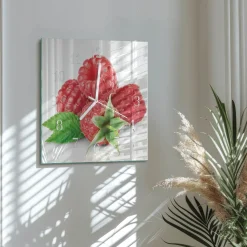 Zegar płynący 30x30 Maliny dekoracyjny na ścianę