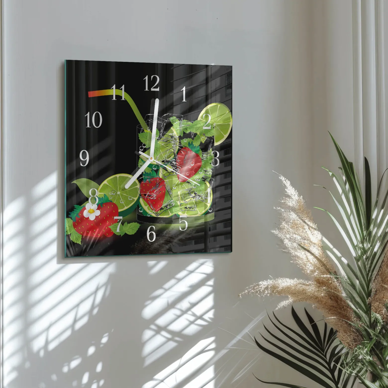 Zegar płynący 30x30 Truskawka i Limonka zegar ścienny