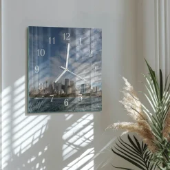 Zegar starówka 30x30 Miasto panorama budynki horyzont szklany