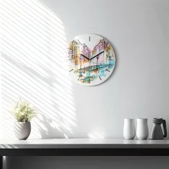 Zegar szklany ścienny do salonu Malowana architektura fi30