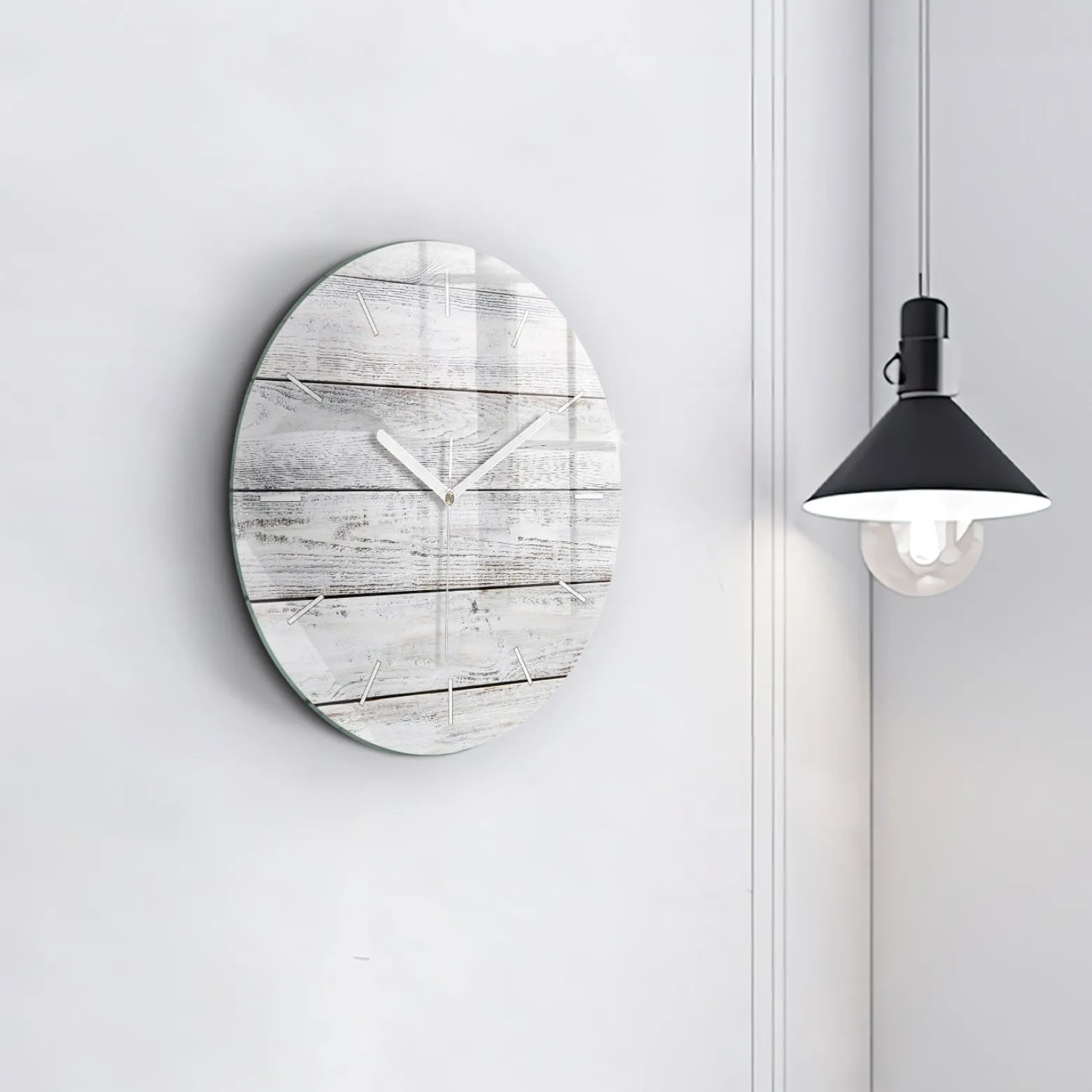 Zegar szklany ścienny do salonu Pomalowane deski fi30